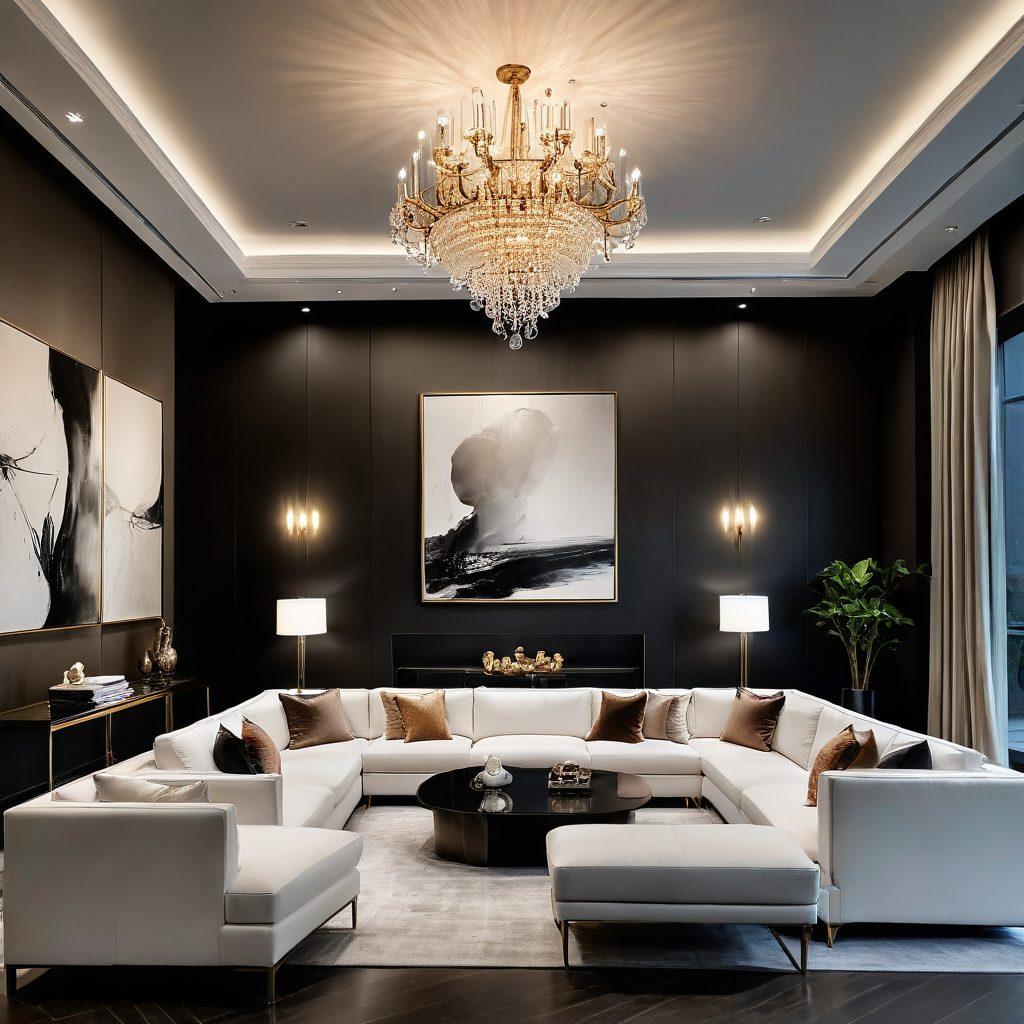 A luxurious lounge setting with modern, sleek furniture, opulent lighting, and artful decor. Elegant individuals engaging in intellectual conversation and enjoying refined entertainment, like a concert or book reading. High-end technology subtly integrated into the scene. Blended colors, smooth textures, and refined elegance. super-realistic. vibrant colors. sophisticated ambiance.