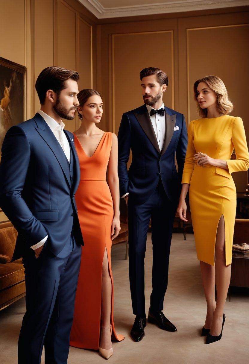 A sophisticated, elegantly dressed group of adults engaging in a dynamic video call on sleek, high-definition devices. The backdrop features a luxurious, modern interior with subtle lighting that enhances the refined atmosphere. Emphasize clarity, connection, and maturity. super-realistic. vibrant colors.